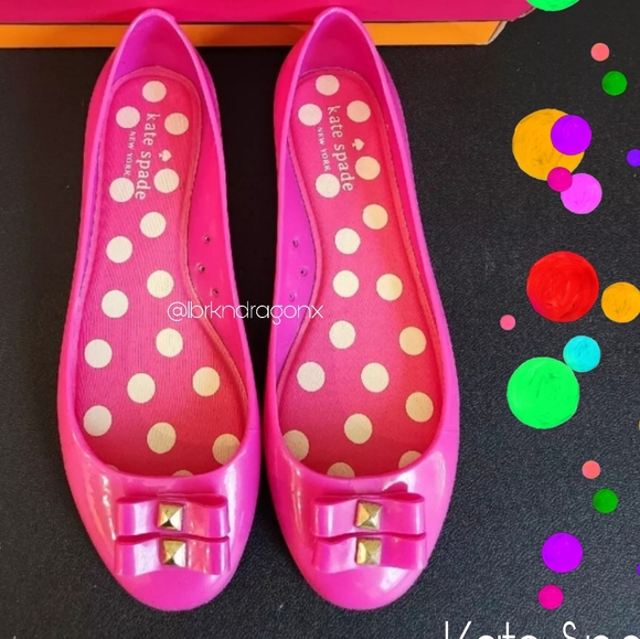 NWT Hot Pink Polka Dot Bow Kate Spade Flats - Picture 5 of 11